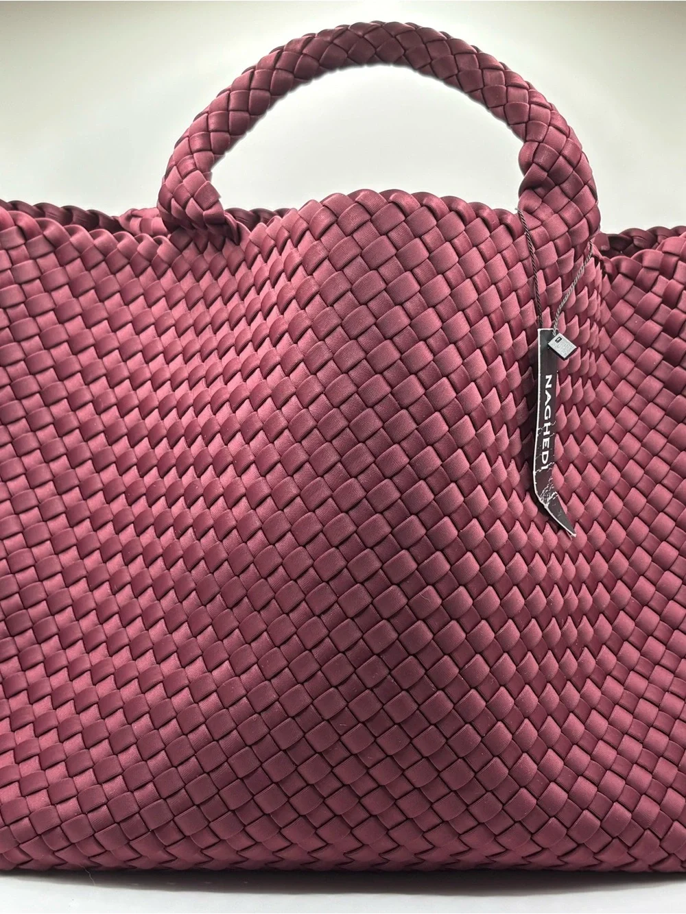 St. Barths Medium Woven Neoprene Tote + Pouch, Wine, NWT + Dust Bag
